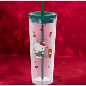Hello Kitty x Starbucks 24 oz Clear Cold Cup Green Lid & Straw, Limited Edition